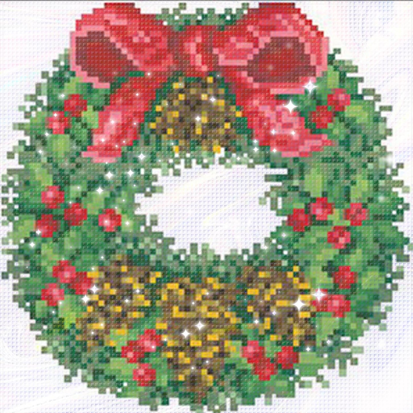 Christmas Wreath - Partial  9CT Stamped Cross Stitch - Bead Embroidery 21x21CM/8.27x8.27in