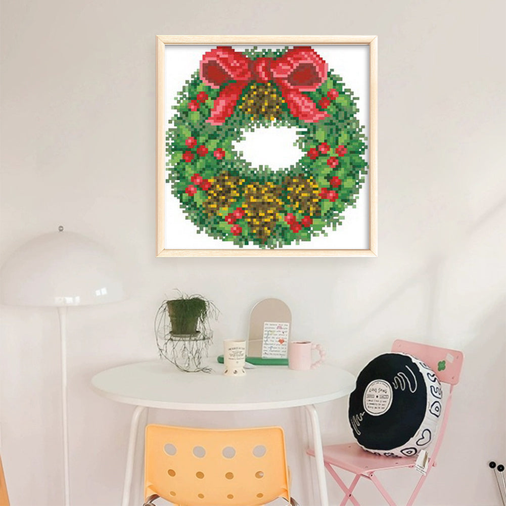 Christmas Wreath - Partial  9CT Stamped Cross Stitch - Bead Embroidery 21x21CM/8.27x8.27in