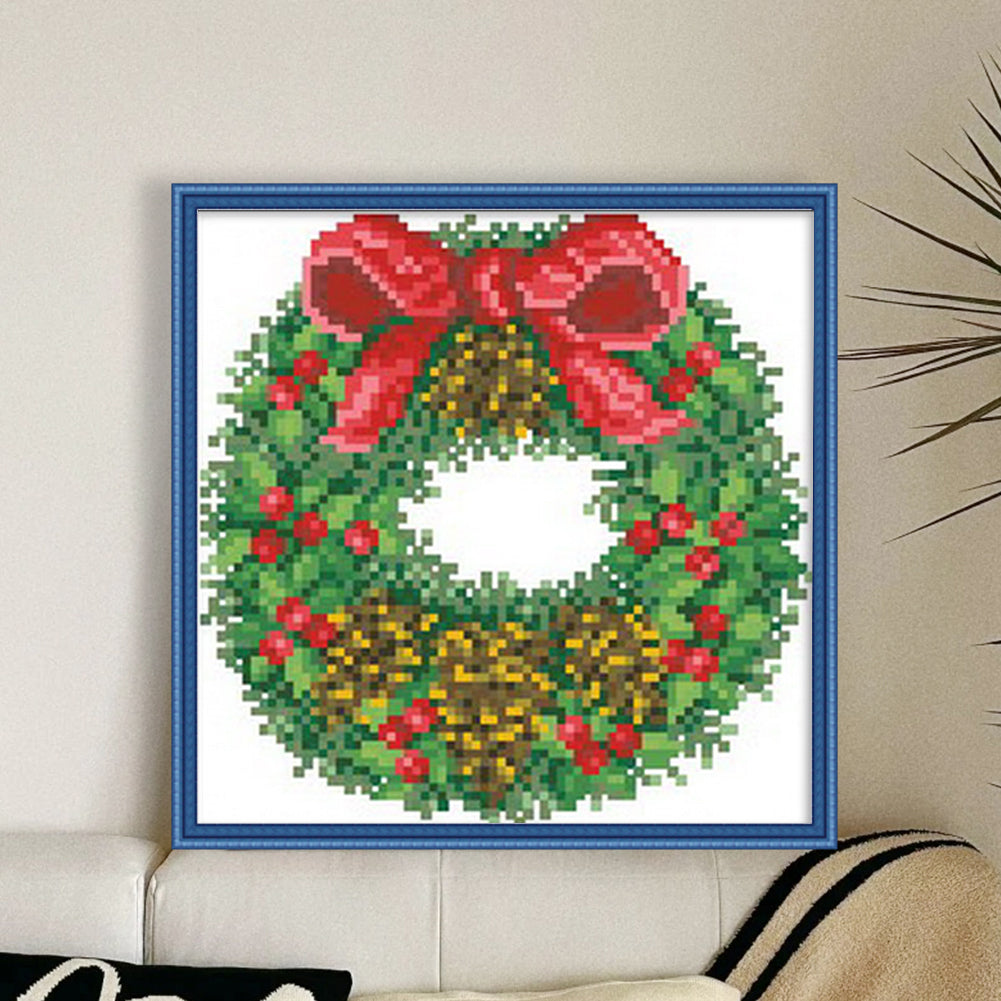 Christmas Wreath - Partial  9CT Stamped Cross Stitch - Bead Embroidery 21x21CM/8.27x8.27in