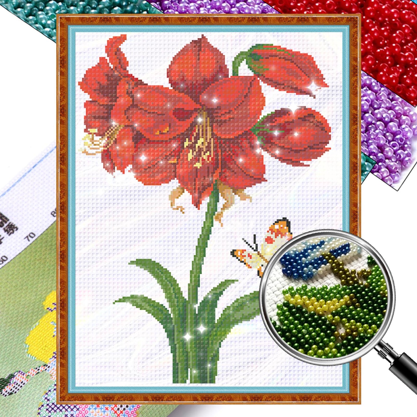 Attracting Butterflies - Partial  9CT Stamped Cross Stitch - Bead Embroidery 39x53CM/15.35x20.87in