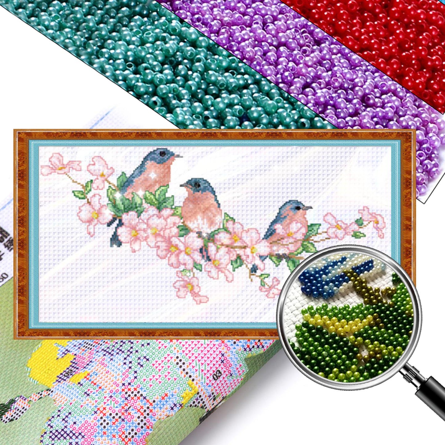 Singing Loudly - Partial  9CT Stamped Cross Stitch - Bead Embroidery 60x31CM/23.62x12.20in