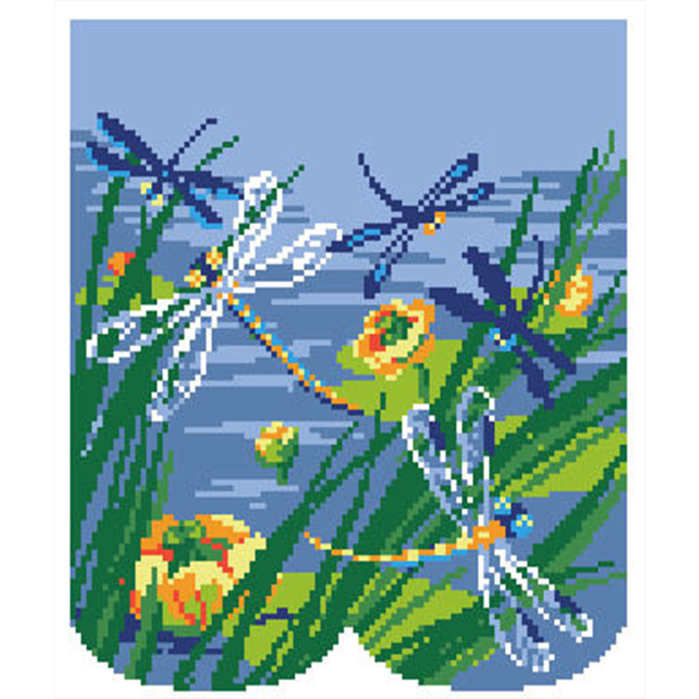 Dragonfly Skimming Water - Partial  9CT Stamped Cross Stitch - Bead Embroidery 29x32CM/11.42x12.60in