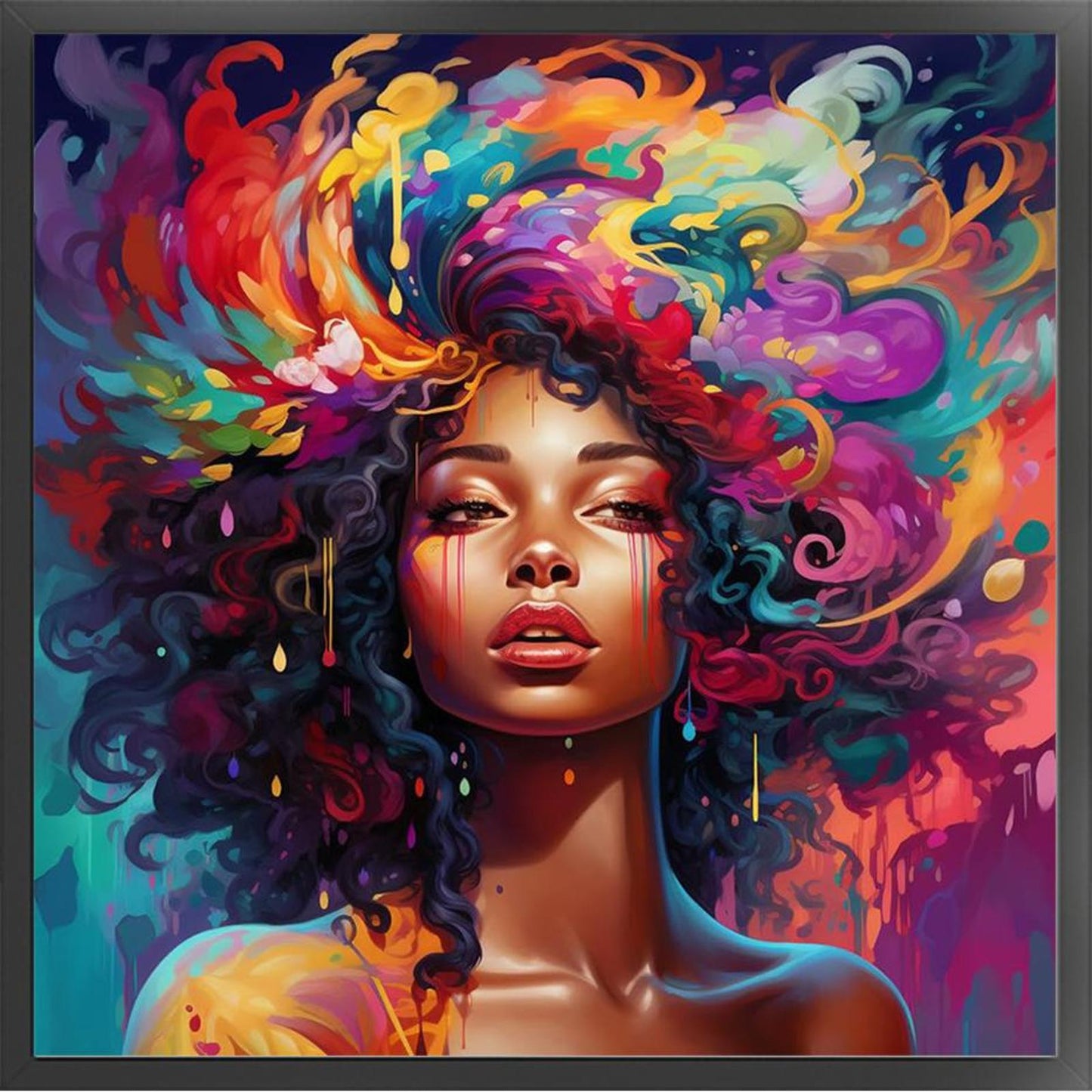 Psychedelic African Girl - Full 11CT Stamped Cross Stitch 40x40CM - Yishu