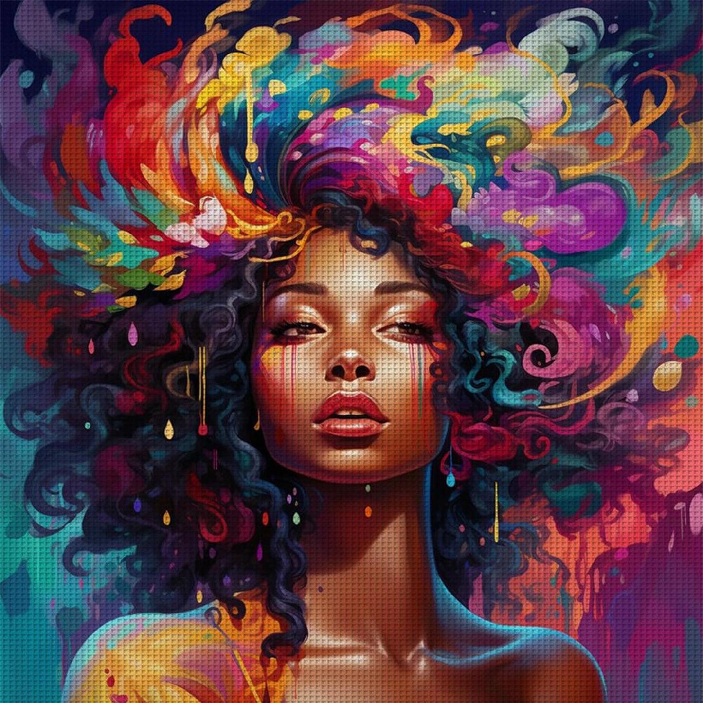 Psychedelic African Girl - Full 11CT Stamped Cross Stitch 40x40CM - Yishu