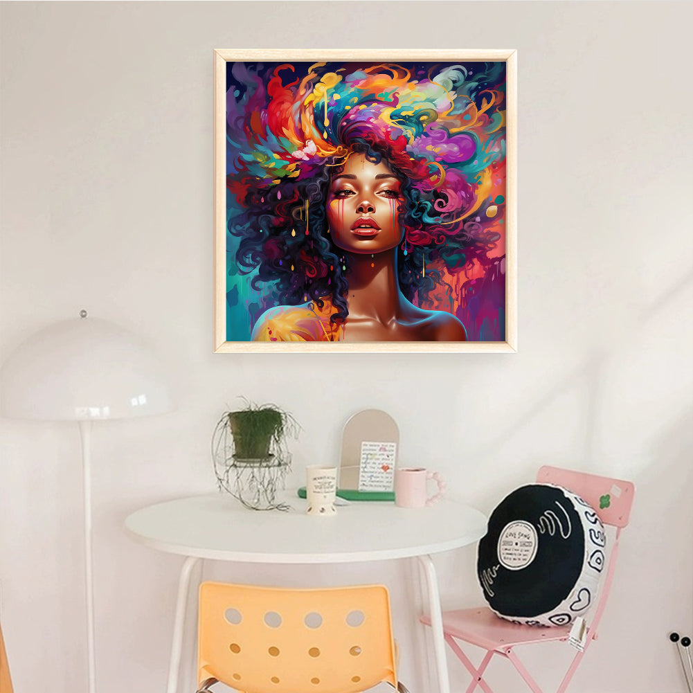 Psychedelic African Girl - Full 11CT Stamped Cross Stitch 40x40CM - Yishu