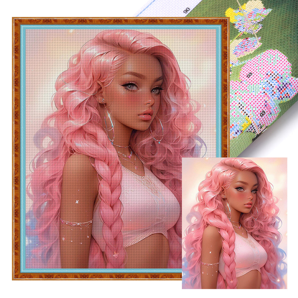 Yishu - Pink Fantasy Girl - 45*55CM 11CT 3 Stamped Cross Stitch