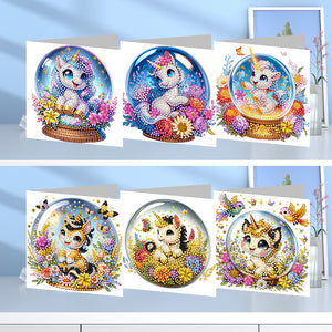 6Pcs Crystal Ball Horse DIY Diamond Painting Card Rhinestone Wish Card for Adult