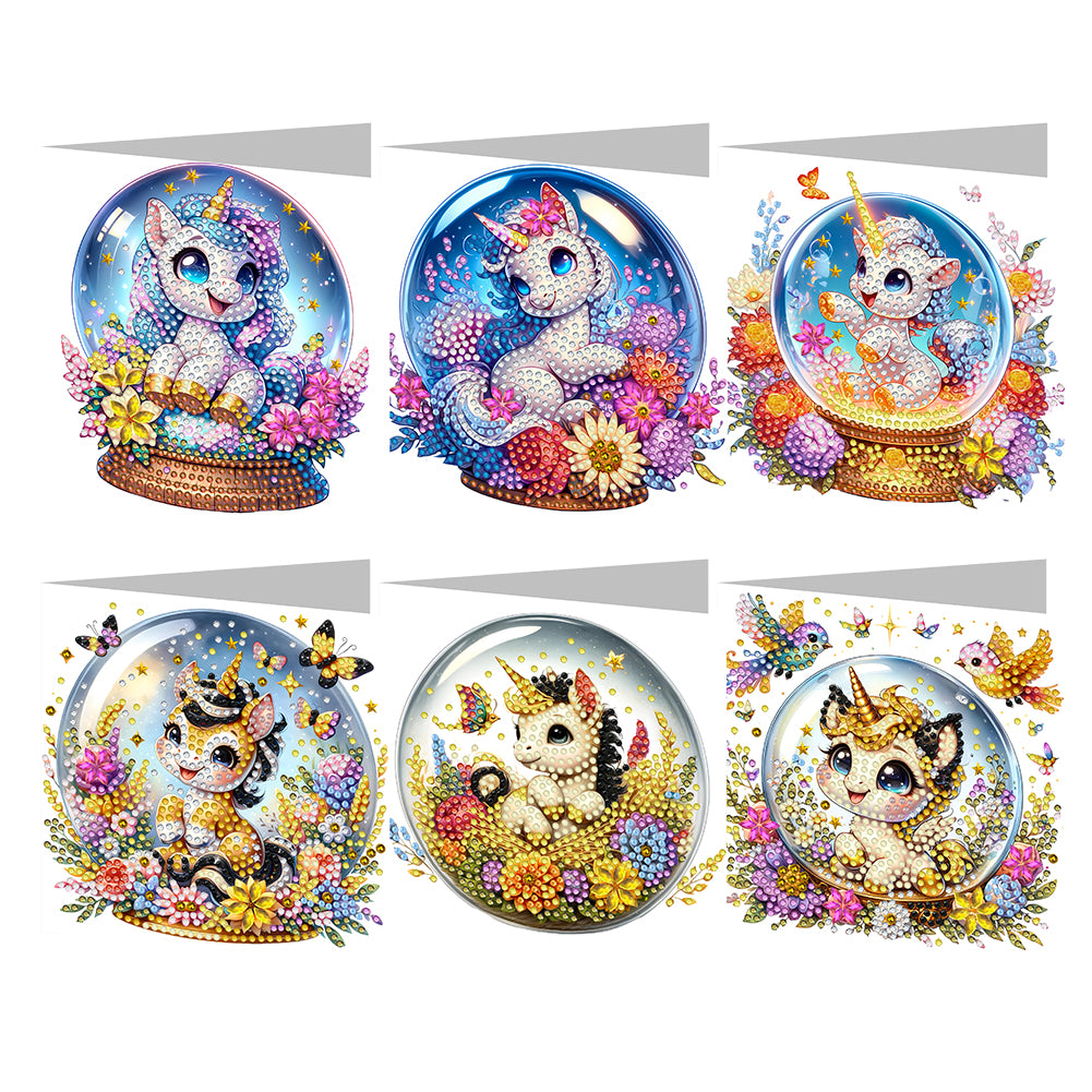 6Pcs Crystal Ball Horse DIY Diamond Painting Card Rhinestone Wish Card for Adult