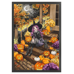 Yishu - Halloween Witch And Black Cat - 50*70CM 11CT 3 Stamped Cross Stitch