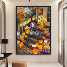 Load image into Gallery viewer, Yishu - Halloween Witch And Black Cat - 50*70CM 11CT 3 Stamped Cross Stitch
