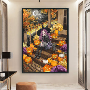 Yishu - Halloween Witch And Black Cat - 50*70CM 11CT 3 Stamped Cross Stitch