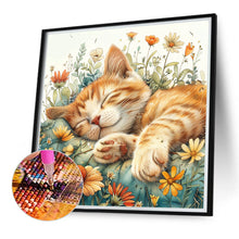Load image into Gallery viewer, Orange Cat In Flower Garden 40*40CM(Canvas) Full Round Drill Diamond Painting
