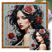 Load image into Gallery viewer, Huancan - Pink Rose Girl - 50*50CM 11CT 3 Stamped Cross Stitch
