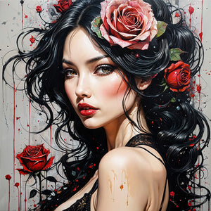 Huancan - Pink Rose Girl - 50*50CM 11CT 3 Stamped Cross Stitch