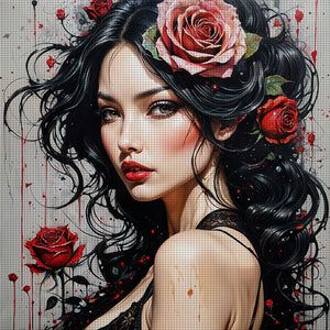 Huancan - Pink Rose Girl - 50*50CM 11CT 3 Stamped Cross Stitch
