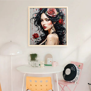 Huancan - Pink Rose Girl - 50*50CM 11CT 3 Stamped Cross Stitch