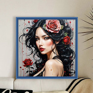 Huancan - Pink Rose Girl - 50*50CM 11CT 3 Stamped Cross Stitch