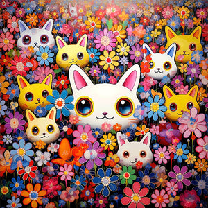 Mona Lisa Brand - Colorful Daisy Cat - 61*61CM 11CT 3 Stamped Cross Stitch