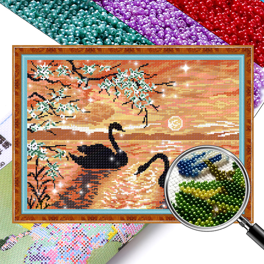 Swan Lake - Full  9CT Stamped Cross Stitch - Bead Embroidery 50x36CM/19.69x14.17in