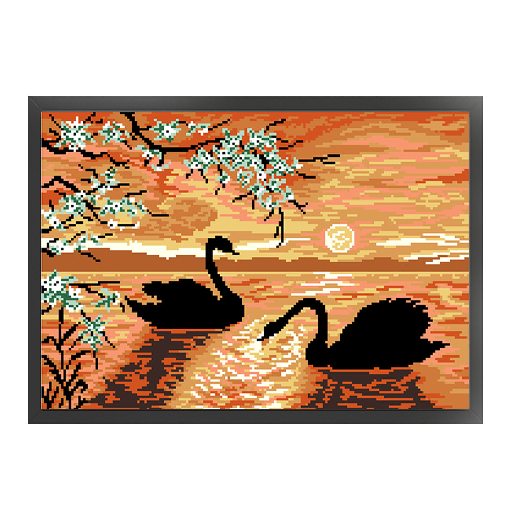 Swan Lake - Full  9CT Stamped Cross Stitch - Bead Embroidery 50x36CM/19.69x14.17in