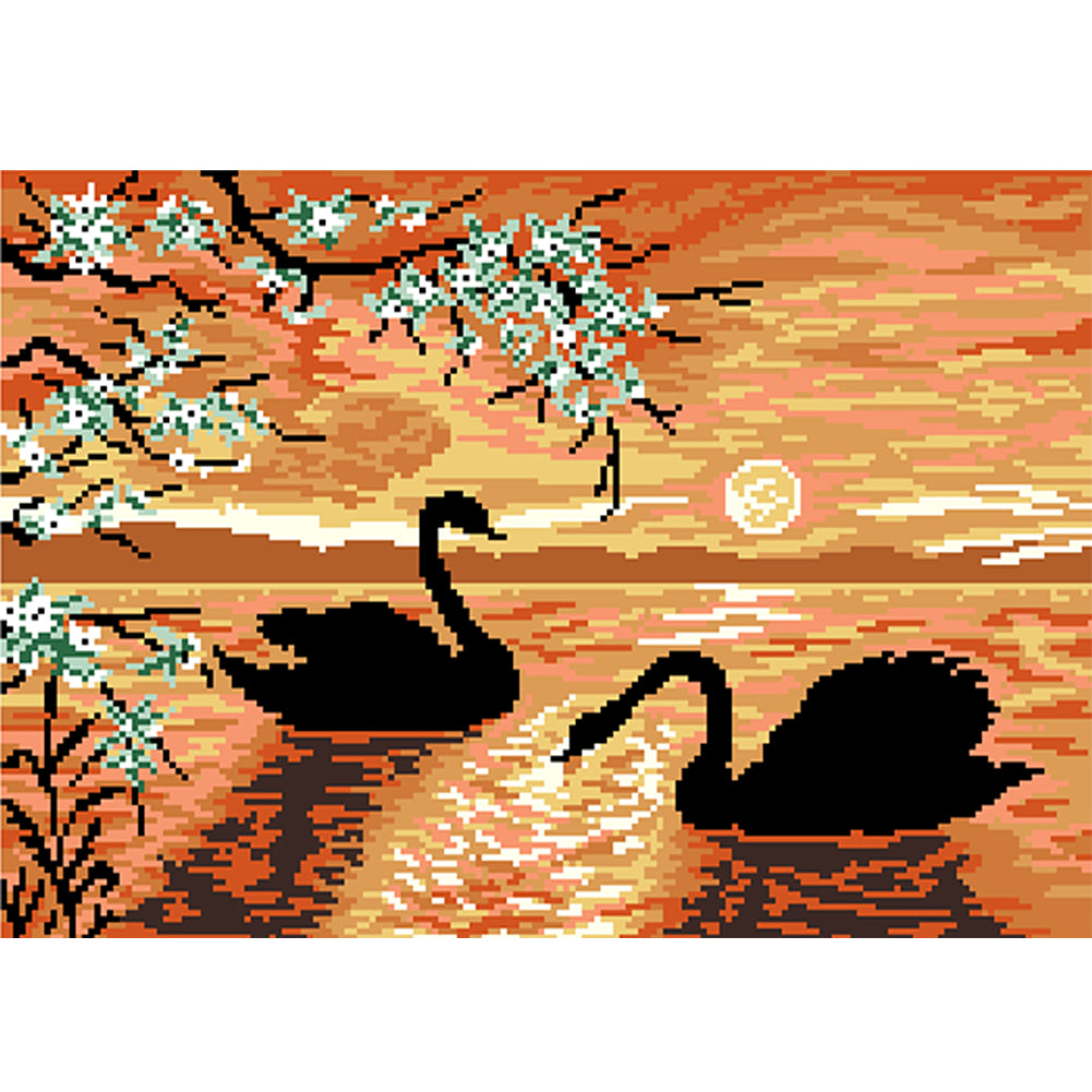 Swan Lake - Full  9CT Stamped Cross Stitch - Bead Embroidery 50x36CM/19.69x14.17in