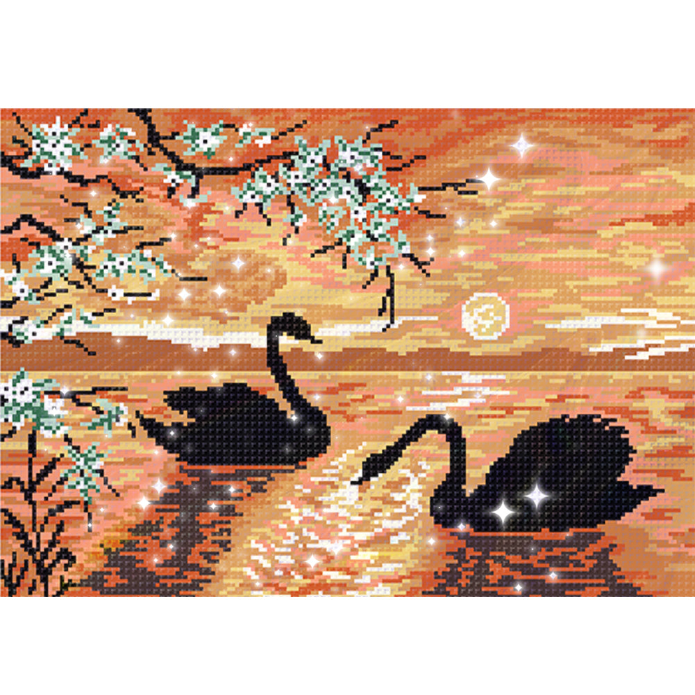 Swan Lake - Full  9CT Stamped Cross Stitch - Bead Embroidery 50x36CM/19.69x14.17in