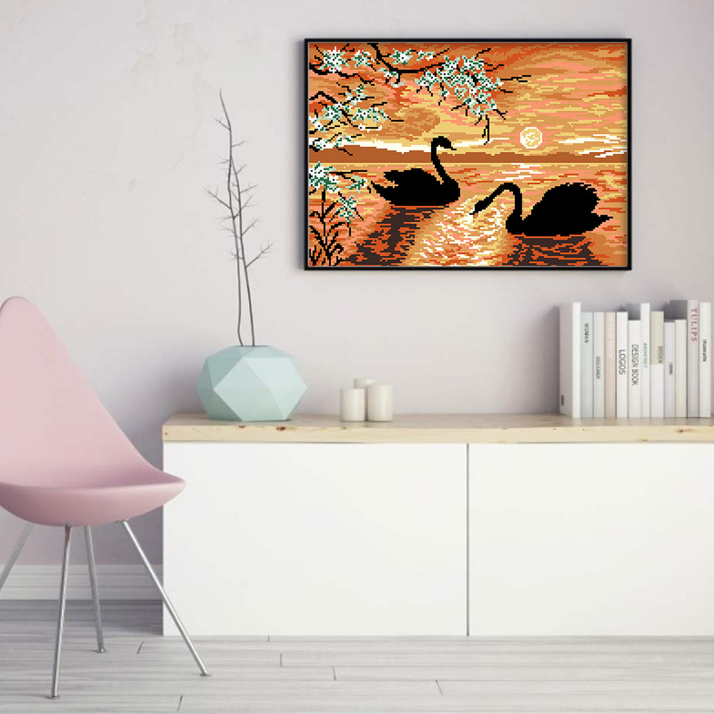Swan Lake - Full  9CT Stamped Cross Stitch - Bead Embroidery 50x36CM/19.69x14.17in