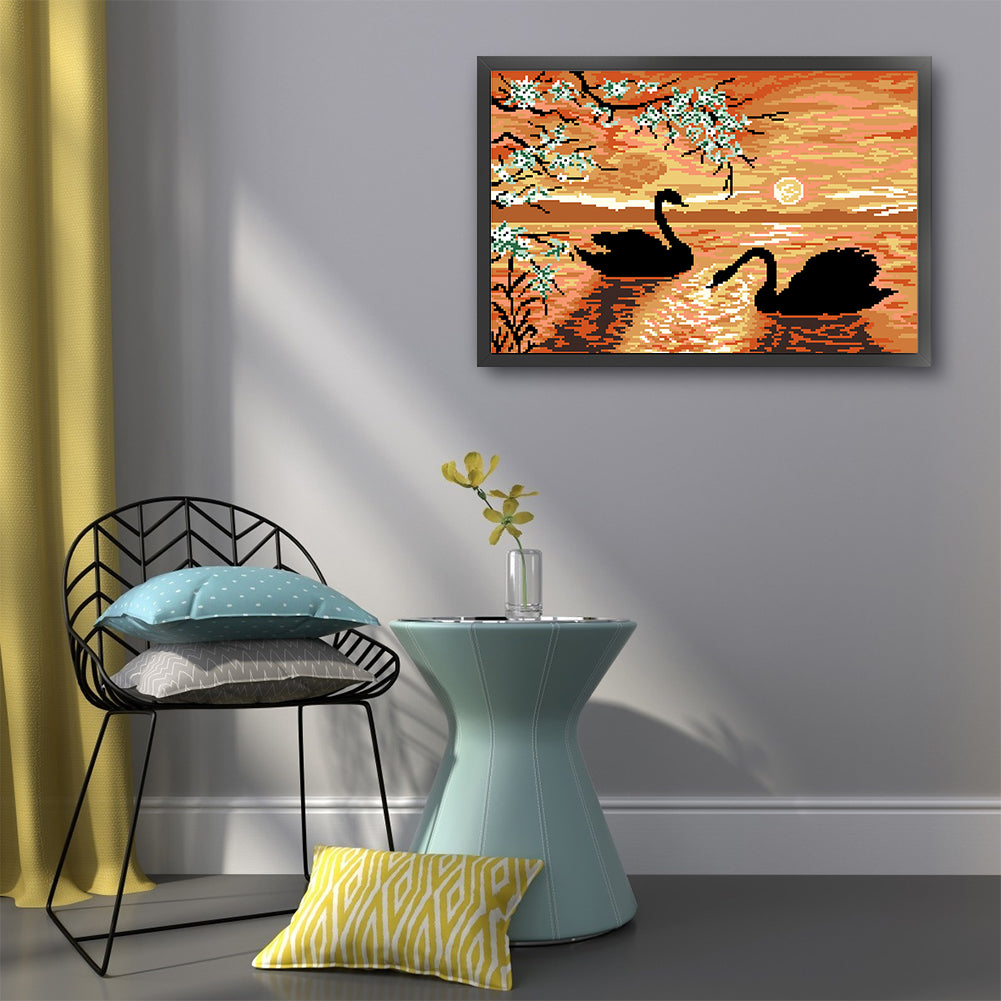 Swan Lake - Full  9CT Stamped Cross Stitch - Bead Embroidery 50x36CM/19.69x14.17in