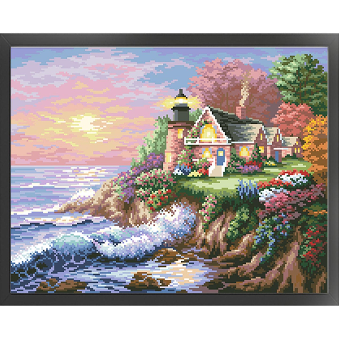 Seaside Courtyard - Full  9CT Stamped Cross Stitch - Bead Embroidery 55x43CM/21.65x16.93in