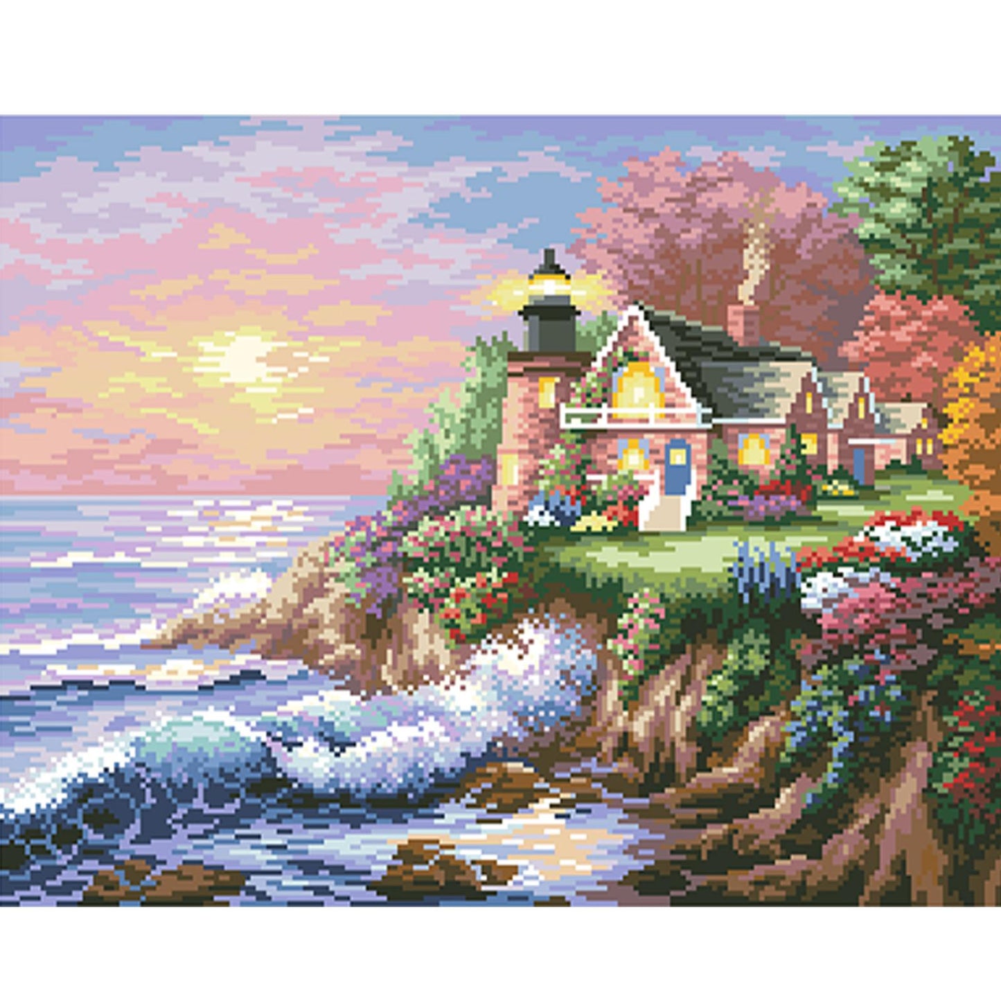 Seaside Courtyard - Full  9CT Stamped Cross Stitch - Bead Embroidery 55x43CM/21.65x16.93in