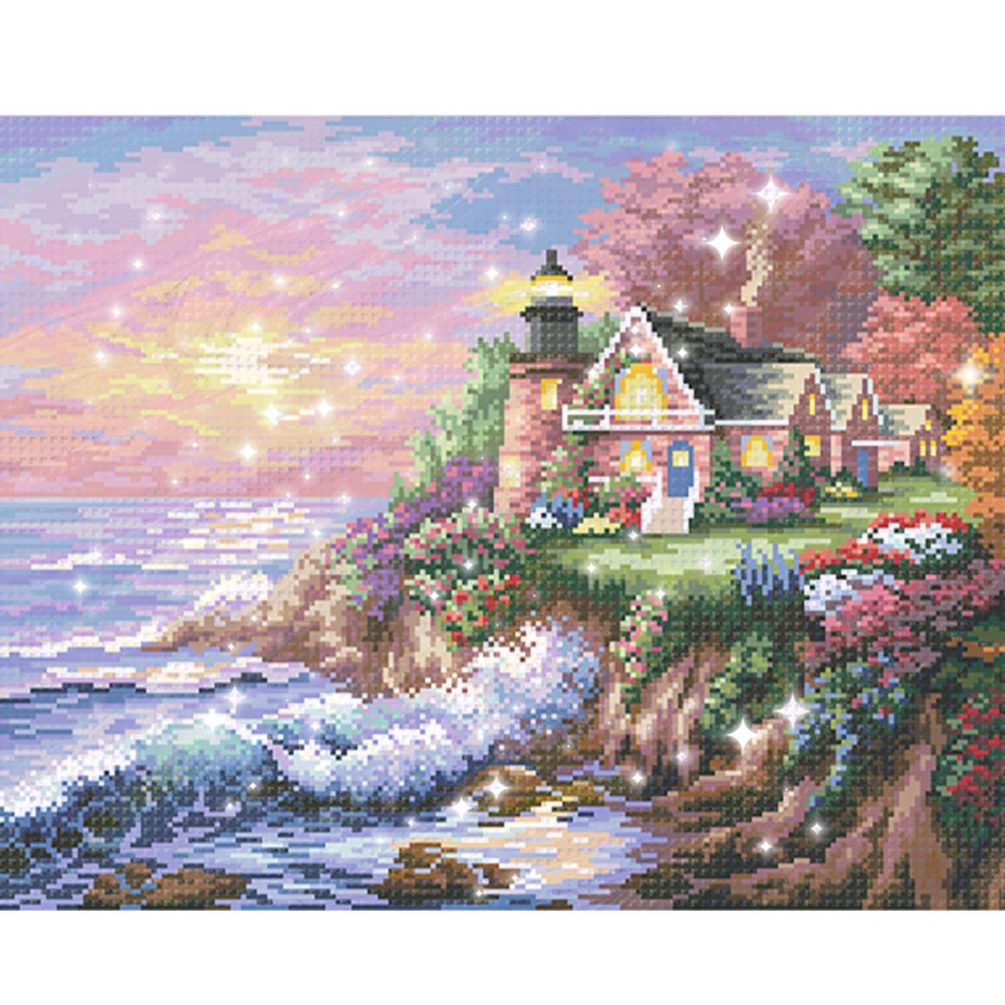 Seaside Courtyard - Full  9CT Stamped Cross Stitch - Bead Embroidery 55x43CM/21.65x16.93in