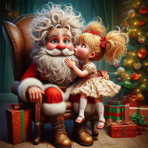 Christmas Santa Claus And Girl 40*40CM(Canvas) Full Round Drill Diamond Painting