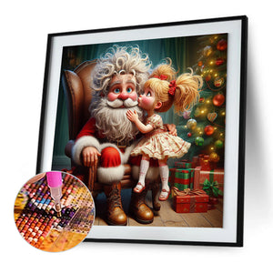 Christmas Santa Claus And Girl 40*40CM(Canvas) Full Round Drill Diamond Painting