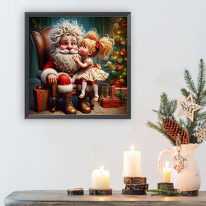 Christmas Santa Claus And Girl 40*40CM(Canvas) Full Round Drill Diamond Painting