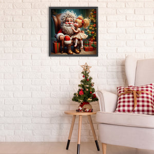 Christmas Santa Claus And Girl 40*40CM(Canvas) Full Round Drill Diamond Painting