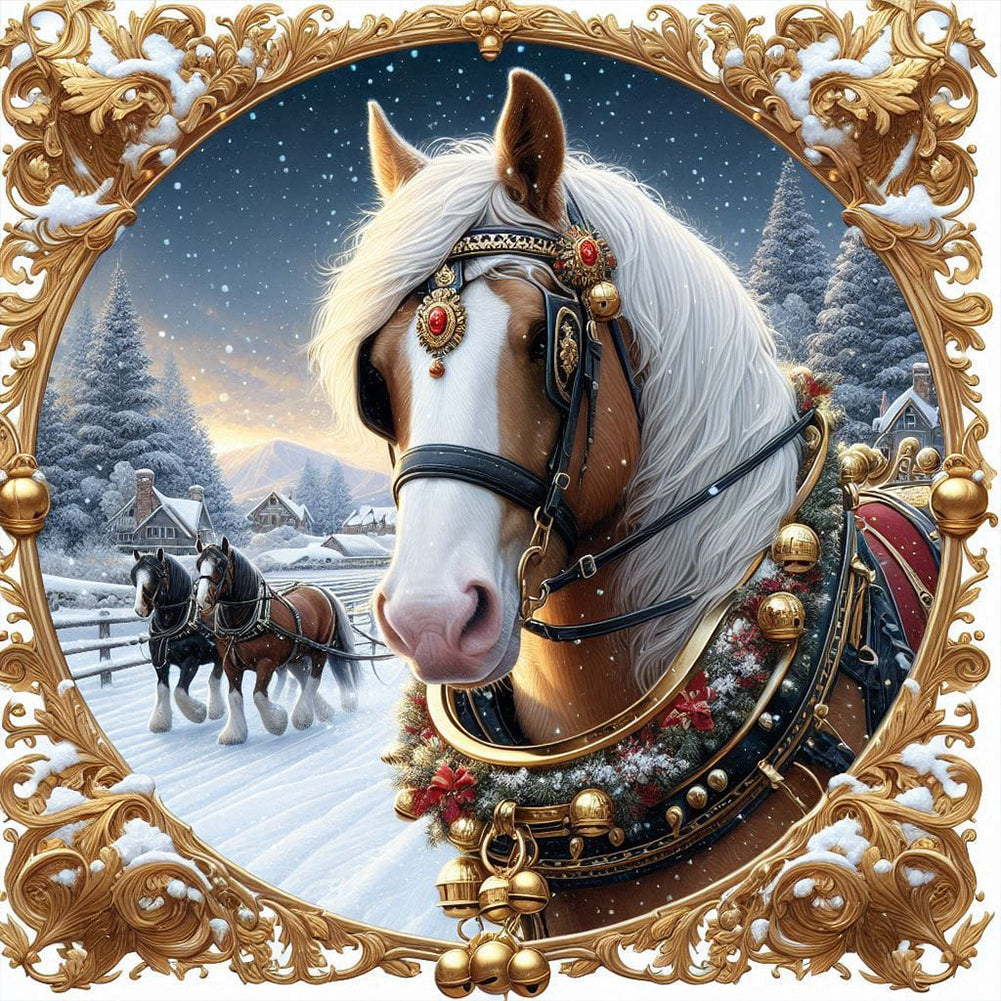 Christmas Horse 40*40CM(Canvas) Full Round Drill Diamond Painting