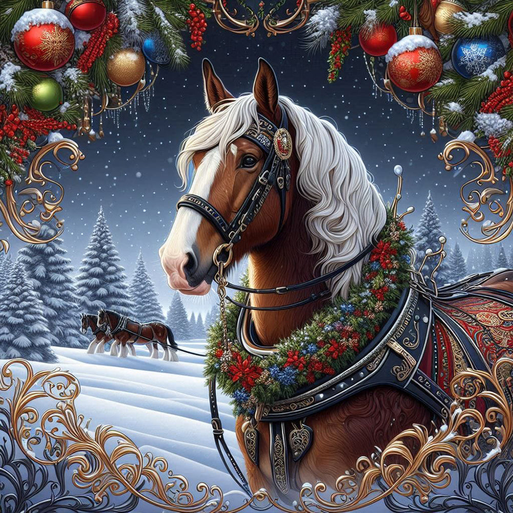 Christmas Horse 40*40CM(Canvas) Full Round Drill Diamond Painting