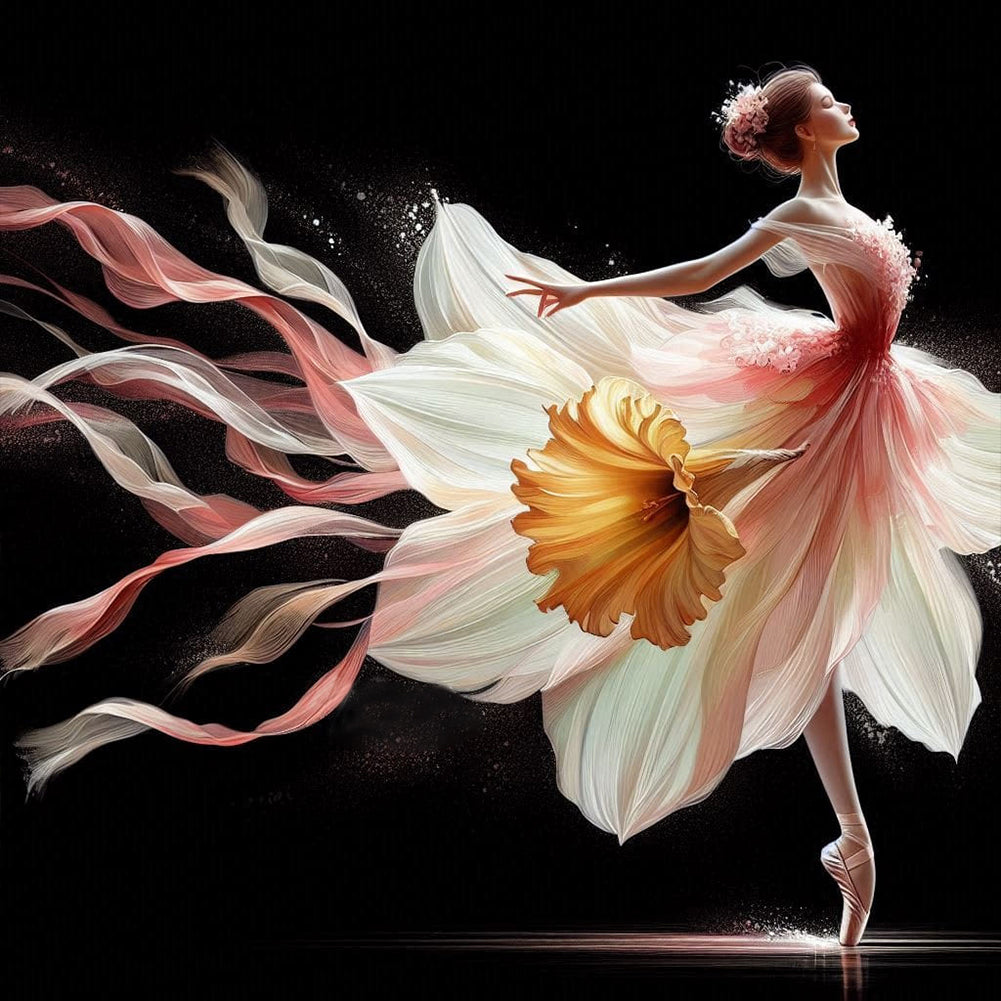 Daffodils And Dancing Girl 40*40CM(Canvas) Full Round Drill Diamond Painting