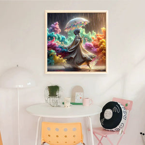 Huancan - Girl Holding An Umbrella In The Rain - 45*45CM 16CT 2 Stamped Cross Stitch