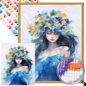 Watercolor Girl With Wreath 40*50CM(Picture) Full Round Drill Diamond Painting