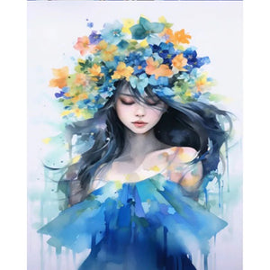 Watercolor Girl With Wreath 40*50CM(Picture) Full Round Drill Diamond Painting