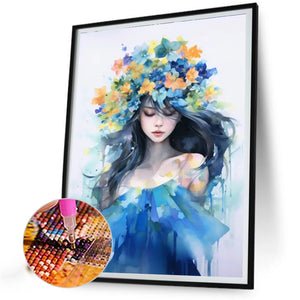 Watercolor Girl With Wreath 40*50CM(Picture) Full Round Drill Diamond Painting