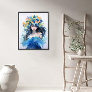 Watercolor Girl With Wreath 40*50CM(Picture) Full Round Drill Diamond Painting