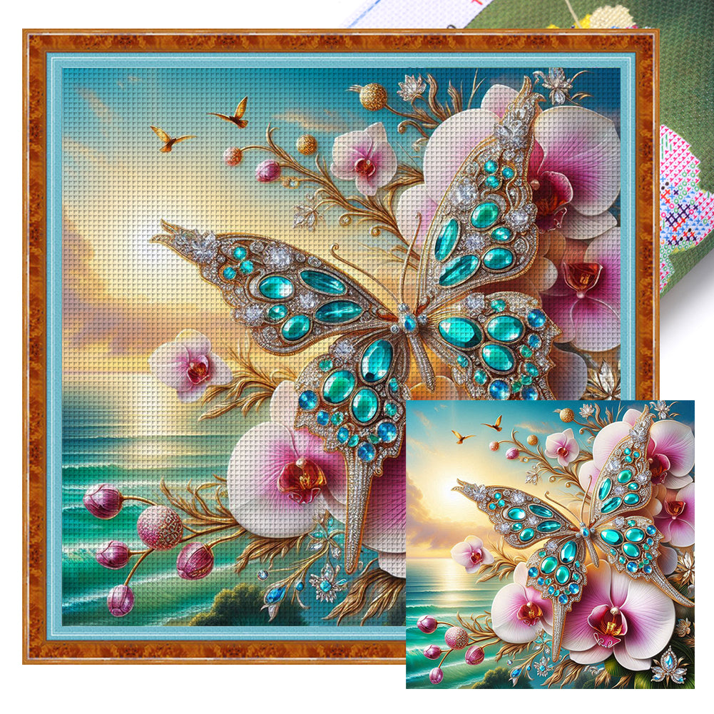 Huancan - Butterfly - 40*40CM 14CT 2 Stamped Cross Stitch