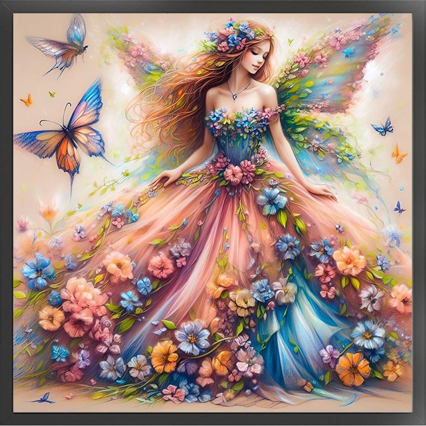 Butterfly Girl - Full 14CT Stamped Cross Stitch 50x50CM - Huacan