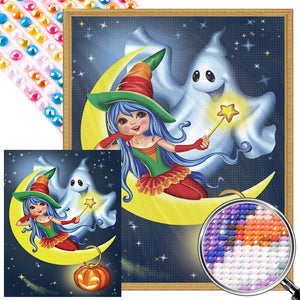 Witch And Little Ghost 40*50CM(Picture) Full Round Drill Diamond Painting