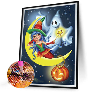 Witch And Little Ghost 40*50CM(Picture) Full Round Drill Diamond Painting