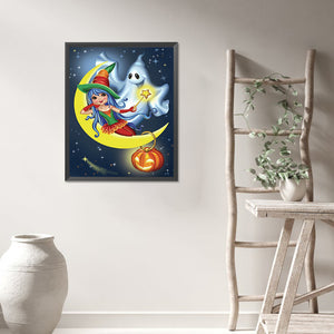 Witch And Little Ghost 40*50CM(Picture) Full Round Drill Diamond Painting