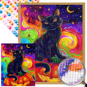 Black Cat On A Pumpkin 40*50CM(Picture) Full Round Drill Diamond Painting