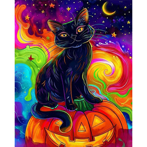 Black Cat On A Pumpkin 40*50CM(Picture) Full Round Drill Diamond Painting